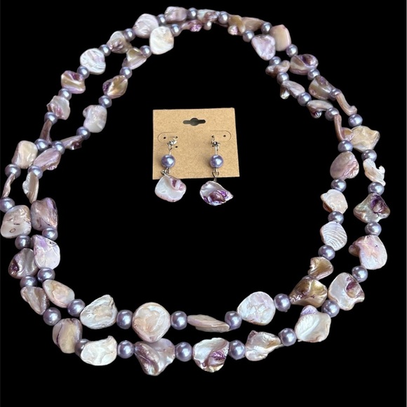 Purple Shell Long Necklace Set - Picture 3 of 4
